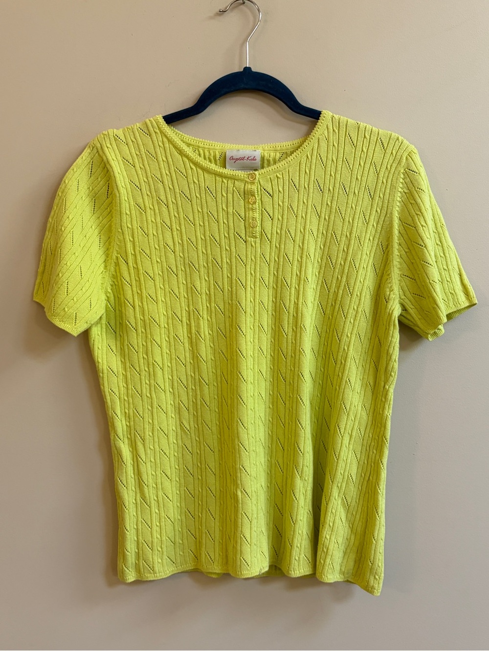 Crystal Kobe Vintage 100% Cotton Bright Yellow-Green Short Sleeve Shirt Top